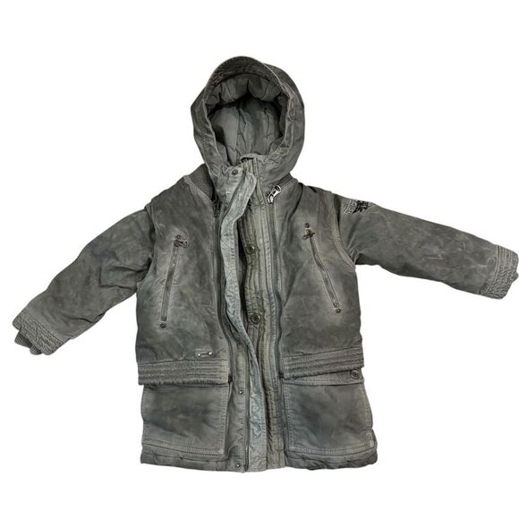 Diesel Boys Dark Gray Hooded Grunge Punk Jacket Removable Vest Size 4 - Picture 1 of 11